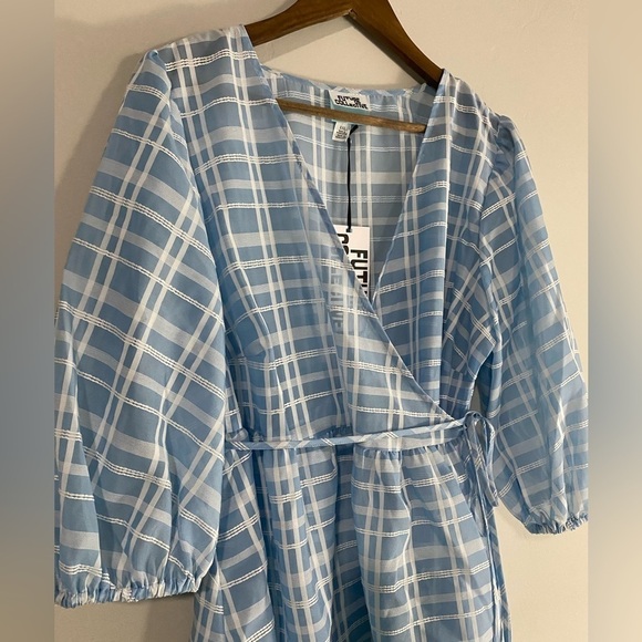 Future Collective - Blue Gingham Wrap Babydoll Blouse - Picture 8 of 14